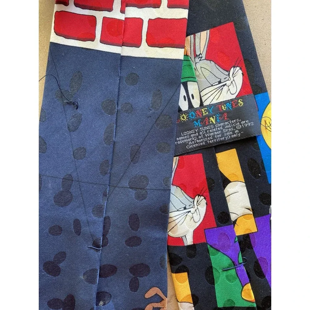 Vintage Lot of 2 Looney Tunes Mania Warner Bros. Bugs Taz Tweety Elmer Neck Ties